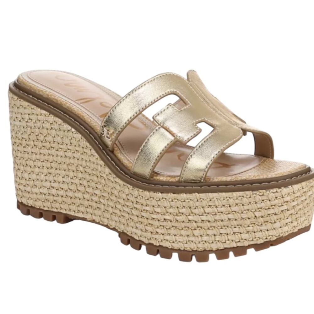 Sam Edelman Laine Platform Wedge Amber Gold Sandals β 9.5
